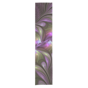 Colourful Abstract Violet Purple Khaki Fractal Art Short Table Runner