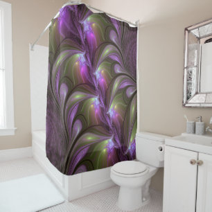 Colourful Abstract Violet Purple Khaki Fractal Art Shower Curtain