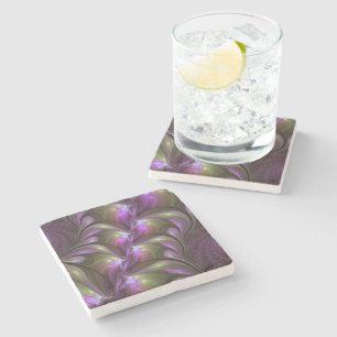 Colourful Abstract Violet Purple Khaki Fractal Art Stone Coaster