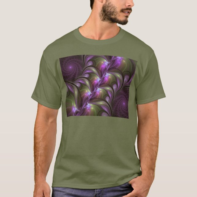 Colourful Abstract Violet Purple Khaki Fractal Art T-Shirt (Front)