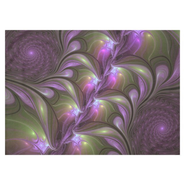 Colourful Abstract Violet Purple Khaki Fractal Art Tablecloth (Front (Horizontal))