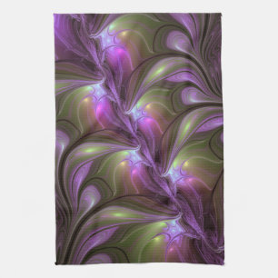 Colourful Abstract Violet Purple Khaki Fractal Art Tea Towel