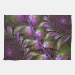 Colourful Abstract Violet Purple Khaki Fractal Art Tea Towel
