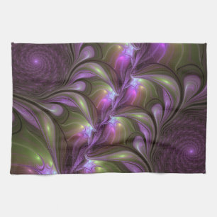 Colourful Abstract Violet Purple Khaki Fractal Art Tea Towel