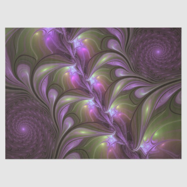 Colourful Abstract Violet Purple Khaki Fractal Art Tissue Paper (Front)