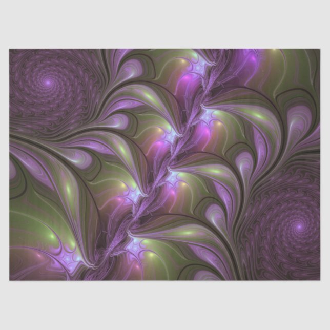Colourful Abstract Violet Purple Khaki Fractal Art Tissue Paper (Front)
