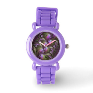Colourful Abstract Violet Purple Khaki Fractal Art Watch