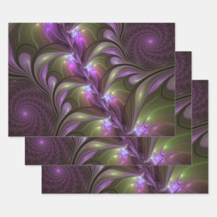 Colourful Abstract Violet Purple Khaki Fractal Art Wrapping Paper Sheet
