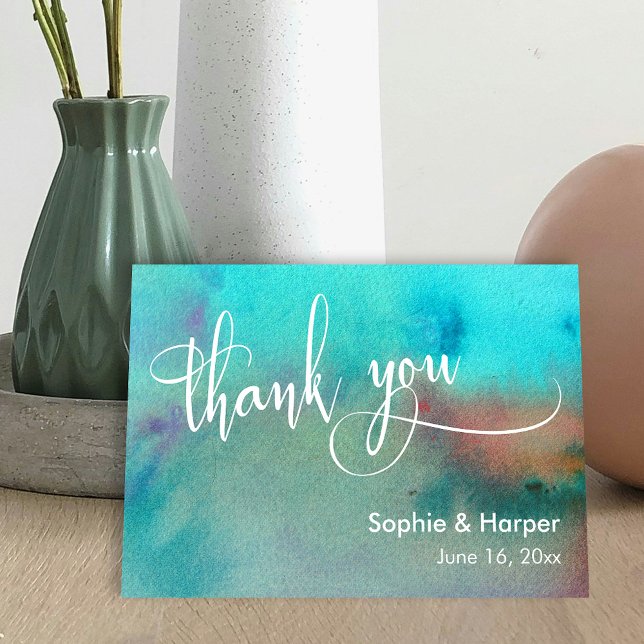 Colourful Abstract Watercolor + Calligraphy, Flat Thank You Card (Creator Uploaded)