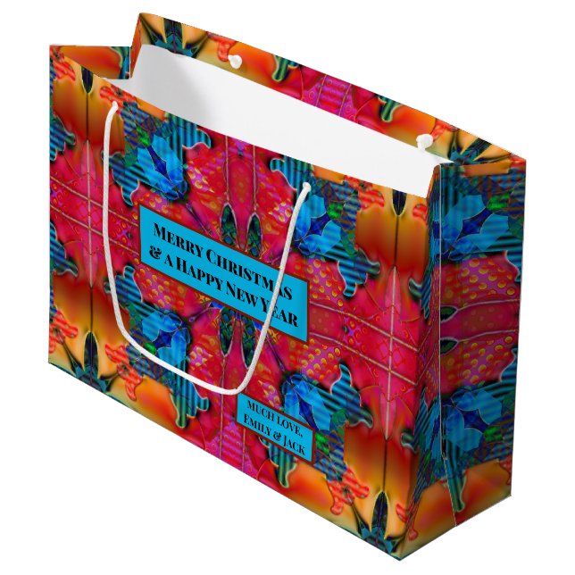 Colourful Abstract Watercolor Christmas Large Gift Bag (Front Angled)