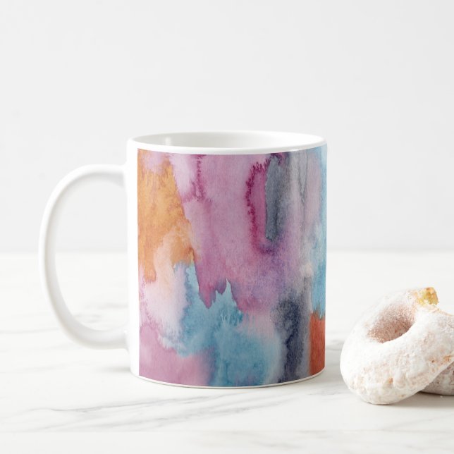 Colourful Abstract Watercolor  Coffee Mug (With Donut)