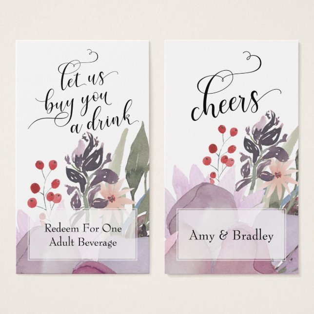 Colourful Abstract Watercolor Floral Drink Tickets (Front & Back)