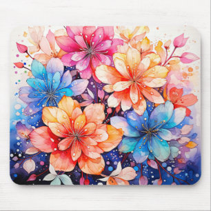 Colourful Abstract Watercolor Flower Art Mouse Mat