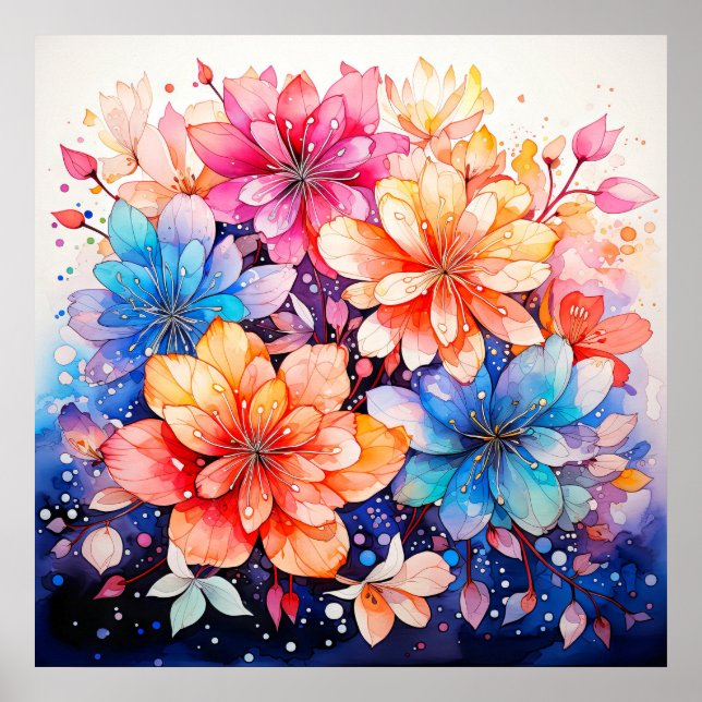 Colourful Abstract Watercolor Flower Art Poster (Front)