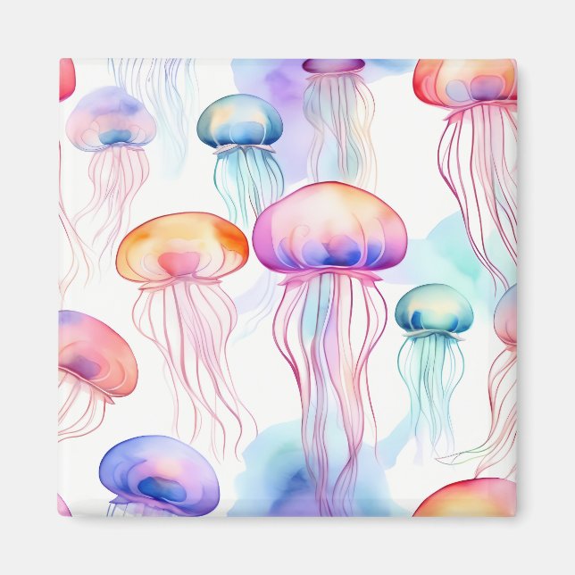 Colourful abstract watercolor jellyfish magnet (Front)