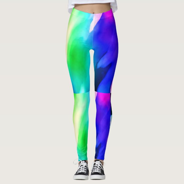 Colourful Abstract Watercolor Paint Leggings (Front)