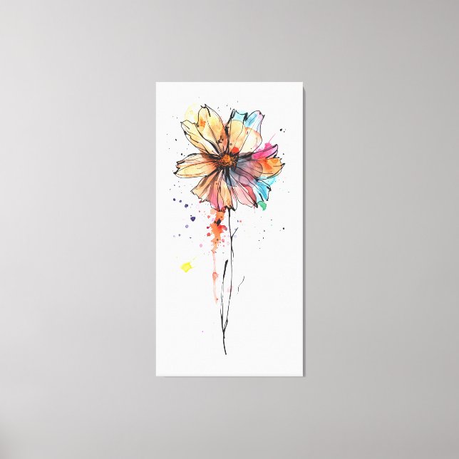 Colourful abstract watercolor painting of flower  canvas print (Front)