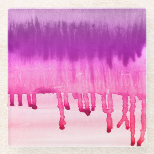Colourful Abstract Watercolor Pink Magenta Design Glass Coaster