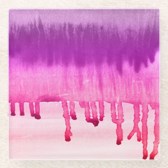 Colourful Abstract Watercolor Pink Magenta Design Glass Coaster (Front)