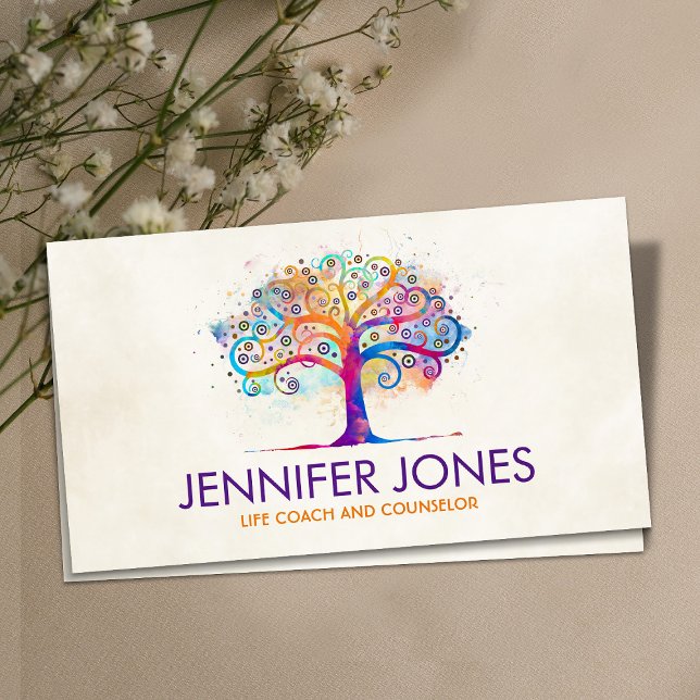 Colourful Abstract Watercolor Tree Business Card (Creator Uploaded)