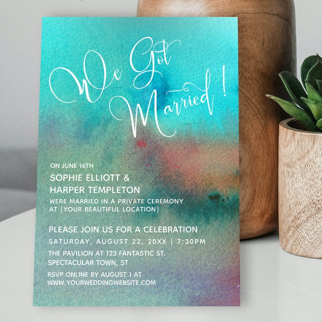Colourful Abstract Watercolor We Got Married Scrip Invitation (Creator Uploaded)