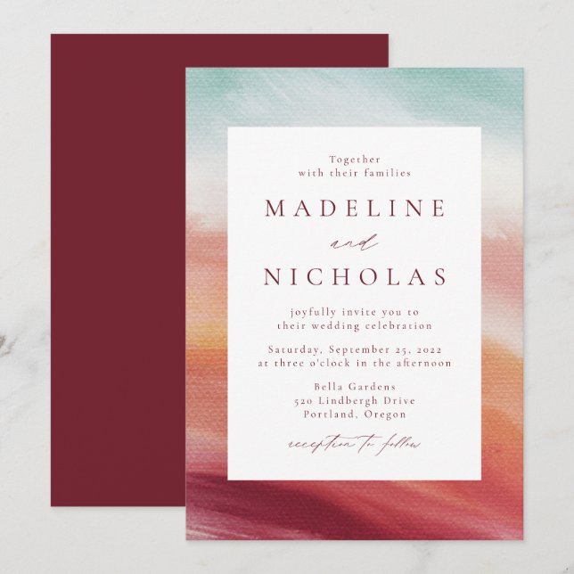 Colourful Abstract Watercolor Wedding Invitation (Front/Back)