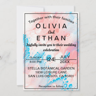 Colourful abstract watercolor Wedding Invitation