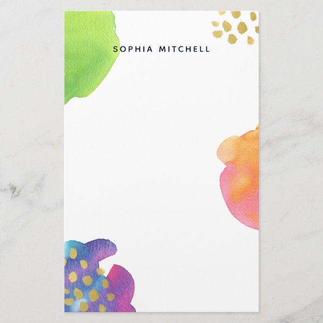Colourful Abstract Watercolor with Gold Stationery (Front)