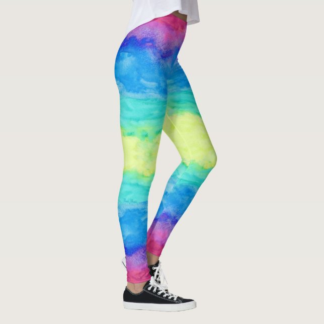 Colourful Abstract Watercolors Brush Strokes Leggings (Right)