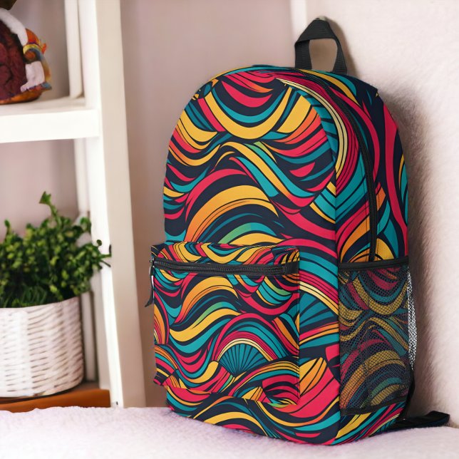 Colourful Abstract Wave Pattern Printed Backpack (Colorful Abstract Wave Pattern Printed Backpack from Ricaso. Fun, bold and trendy, for everyone)
