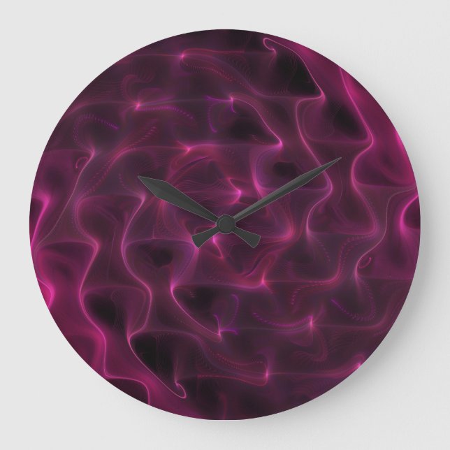 Colourful Abstract Waves Black Background Large Clock (Front)