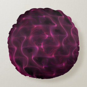 Colourful Abstract Waves Black Background Round Cushion