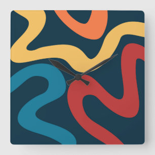 Colourful abstract waves square wall clock