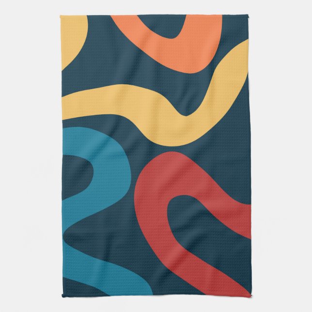 Colourful abstract waves tea towel (Vertical)