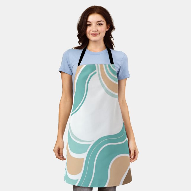 Colourful abstract wavy blue orange brown apron (Worn)