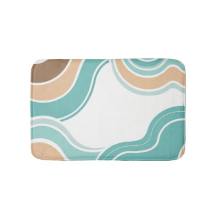 Colourful abstract wavy blue orange brown bath mat