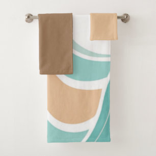 Colourful abstract wavy blue orange brown bath towel set