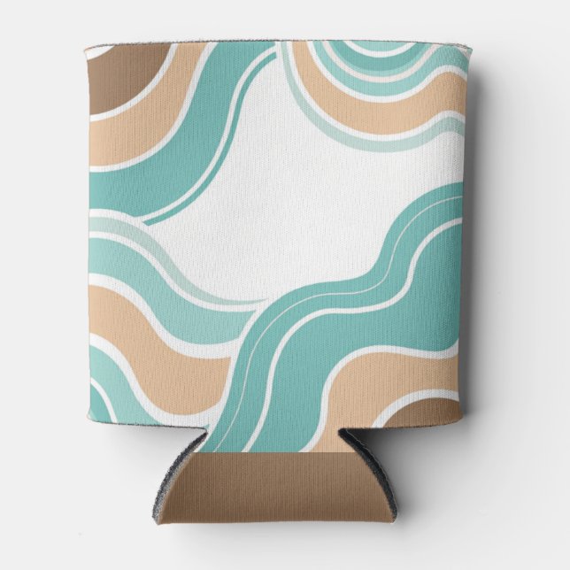 Colourful abstract wavy blue orange brown can cooler (Front)