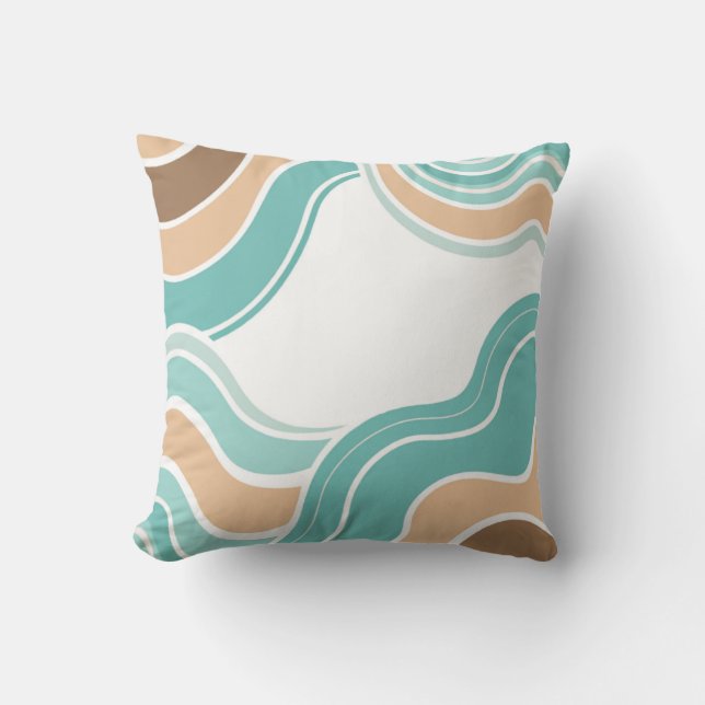 Colourful abstract wavy blue orange brown cushion (Front)