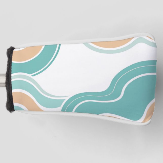 Colourful abstract wavy blue orange brown golf head cover (Front)