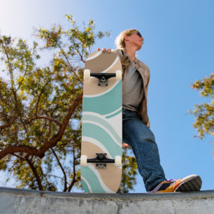 Colourful abstract wavy blue orange brown skateboard