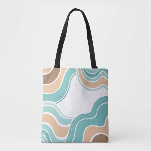 Colourful abstract wavy blue orange brown tote bag (Front)