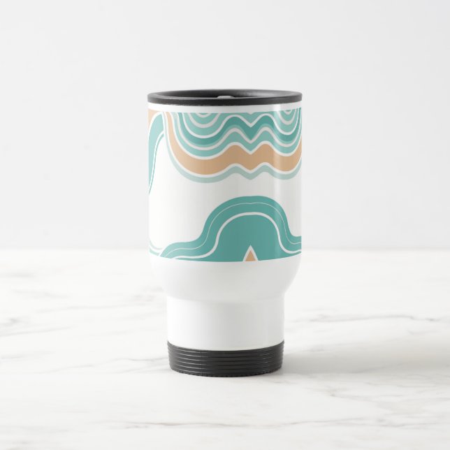 Colourful abstract wavy blue orange brown travel mug (Center)