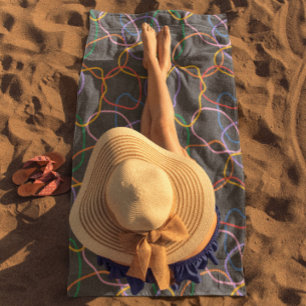 Colourful Abstract Wavy Lines Pattern Beach Towel
