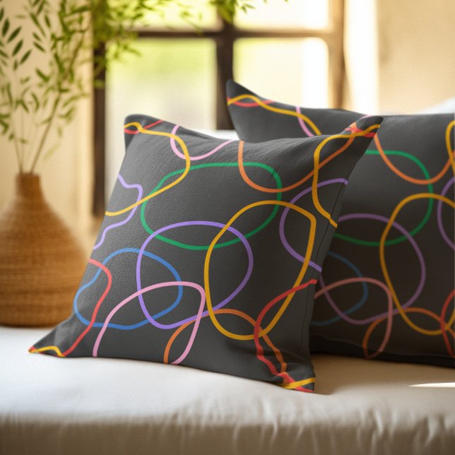 Colourful Abstract Wavy Lines Pattern Cushion (Creator Uploaded)