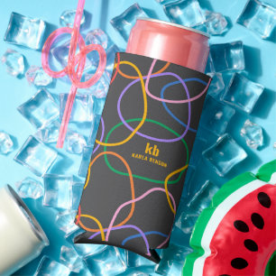 Colourful Abstract Wavy Lines Pattern Seltzer Can Cooler