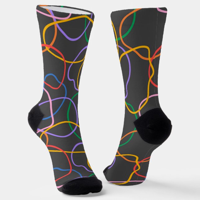 Colourful Abstract Wavy Lines Pattern Socks (Angled)