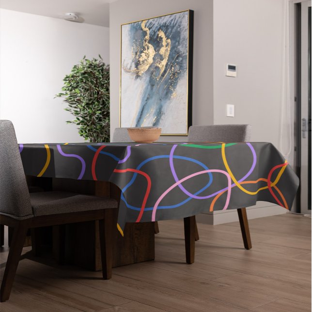 Colourful Abstract Wavy Lines Pattern Tablecloth (Creator Uploaded)