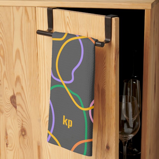 Colourful Abstract Wavy Lines Pattern Tea Towel (Thirds Fold)