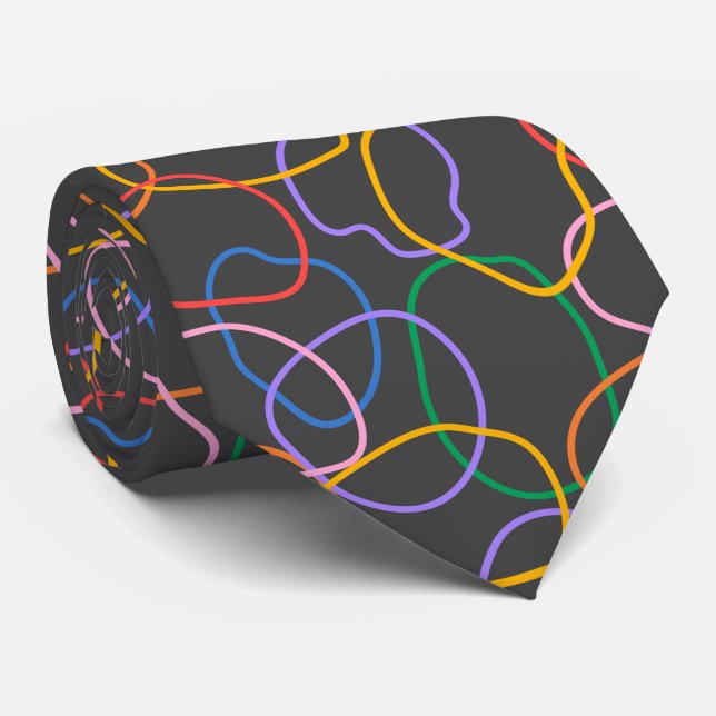 Colourful Abstract Wavy Lines Pattern Tie (Rolled)